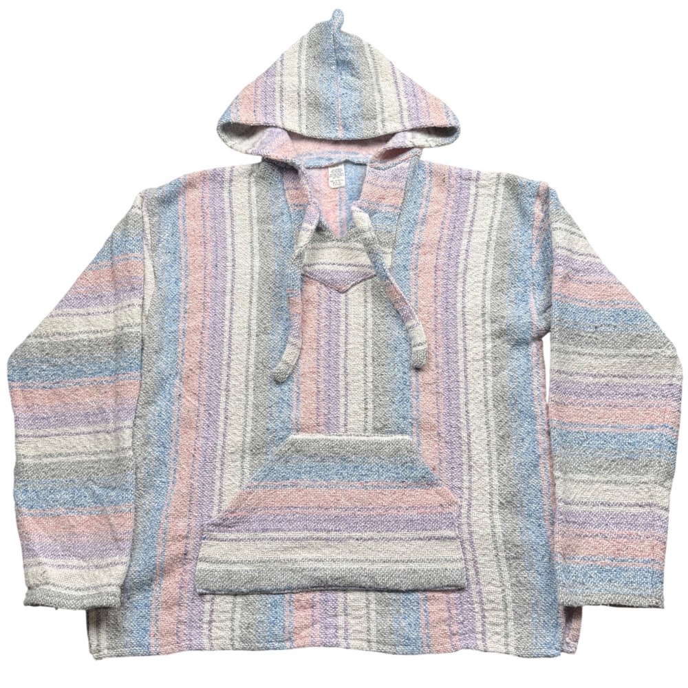 Molina Mexican Baja Hoodie Drug Rug Striped Pullover XL Made‎ Mexico